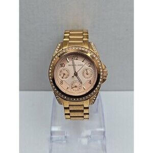 Michael Kors Mini Blair MK5613 Rose Gold Glitz Bezel Multifunction New Battery